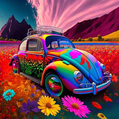 Olympus Diamond Painting "VW colorful beetle car" - Ψηφιδωτό Μωσαικό "VW πολύχρωμος σκαραβαίος" 50Χ40