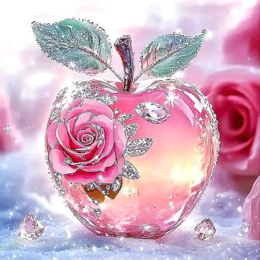 Olympus Diamond Painting "Pink apple with pink rose bouquet" - Ψηφιδωτό Μωσαικό "Ροζ μήλο με μπουκέτο ροζ τριαντάφυλλα" 50Χ40