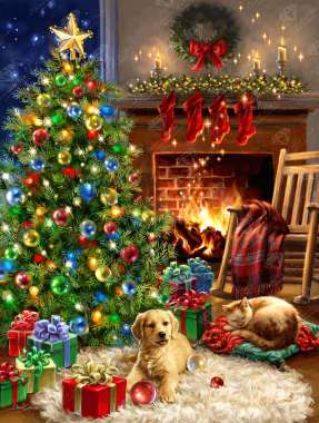 Olympus Diamond Painting "Happy christmas morning" - Ψηφιδωτό Μωσαικό "Χαρούμενο πρωϊνό Χριστουγέννων με τα δώρα" 50Χ40