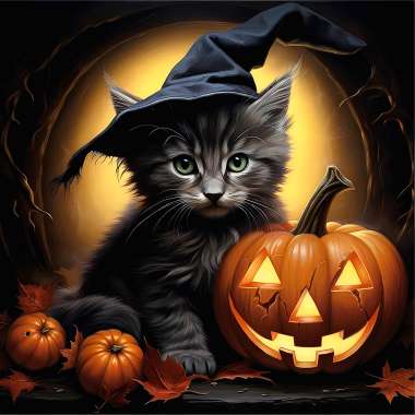 Olympus Diamond Painting "Halloween cat and pumpkin " - Ψηφιδωτό Μωσαικό "Χάλογουιν γάτα και κολοκύθα" 50Χ40