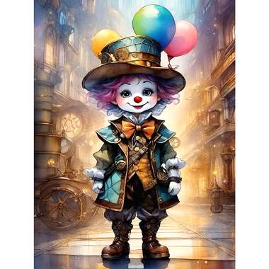 Olympus Diamond Painting "Clown with balloons,steampunk art style" - Ψηφιδωτό Μωσαικό "Κλόουν με μπαλόνια,στύλ τέχνης steampunk" 40Χ30