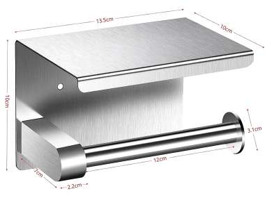 Olympus Επιτοίχια Μεταλλική χαρτοθήκη με ράφι (Inox Γυαλιστερή)