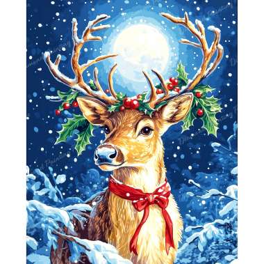 Olympus Diamond Painting "Reindeer's Christmas Eve" - Ψηφιδωτό Μωσαικό "Τάρανδος με στολισμένα κέρατα τα Χριστούγεννα" 50Χ40