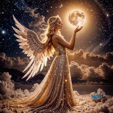 Olympus Diamond Painting "Woman angel touching the moon" - Ψηφιδωτό Μωσαικό "Γυναικεία μορφή αγγέλου ακουμπάει το φεγγάρι" 50Χ40