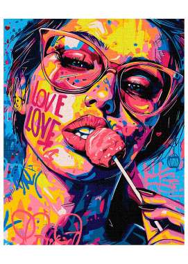 Olympus Diamond Painting "Young Love Woman,Pop art style painting" - Ψηφιδωτό Μωσαικό "Νεαρή όμορφη Γυναίκα σε ποπ αρτ τέχνη" 40Χ30