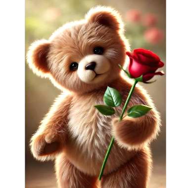 Olympus Diamond Painting "Cute teddy bear holding a red rose" - Ψηφιδωτό Μωσαικό "Γλυκούτσικο αρκουδάκι κρατάει κόκκινο τριαντάφυλλο" 40Χ30