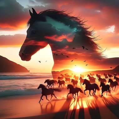 Olympus Diamond Painting "Beautiful horses in Sunset" - Ψηφιδωτό Μωσαικό "Πανέμορφα άλογα στο ηλιοβασίλεμα" 50Χ40