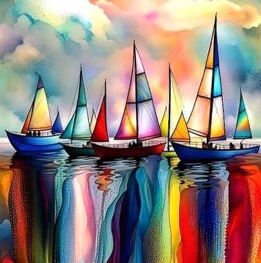 Olympus Diamond Painting "On the edge of colour Falls,Bruce Beshara" - Ψηφιδωτό Μωσαικό "Ιστιοπλοϊκα σκάφη σε πολύχρωμα νερά,Μπρους Μπεσάρα" 50Χ40