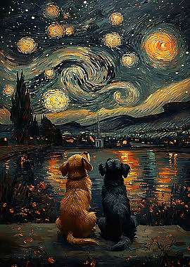 Olympus Diamond Painting "Dogs on a starry night" - Ψηφιδωτό Μωσαικό "Σκυλάκια παρακολουθούν τον έναστρο ουρανό" 40Χ30