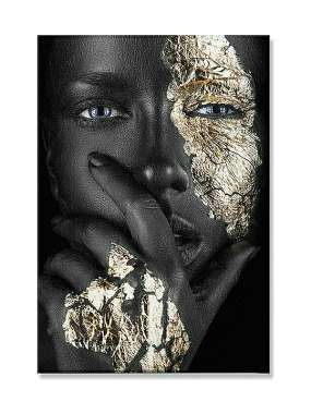 Olympus Diamond Painting "Black beauty girl with silver eyes,golden painting" - Ψηφιδωτό Μωσαικό "Μαύρη όμορφη κοπέλα με ασημένια μάτια" 40Χ30