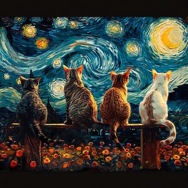 Olympus Diamond Painting "Cats under the starry night "- Ψηφιδωτό Μωσαικό "Γάτες στον έναστρο ουρανό" 40x30
