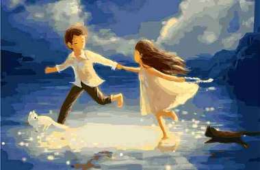 Olympus Diamond Painting "Two children run in the lake, symbolizing the carefreeness and innocence of age" - Ψηφιδωτό Μωσαικό "Δύο παιδιά τρέχουν στην λίμνη συμβολίζοντας την ανεμελιά και την αθωότητα της ηλικίας" 40Χ30