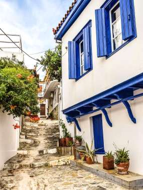 Olympus Diamond Painting "Beautiful house at Skopelos,greek island in Sporades" - Ψηφιδωτό Μωσαικό "Σπίτι στην όμορφη Χώρα Σκοπέλου,σποράδες" 40X30