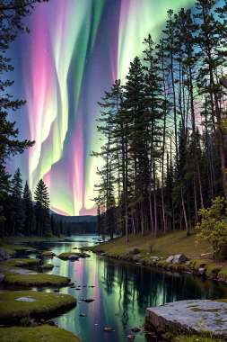 Olympus Diamond Painting "Trees under Aurora Borealis" - Ψηφιδωτό Μωσαικό "Δέντρα κάτω από το Βόρειο Σέλας" 50Χ70
