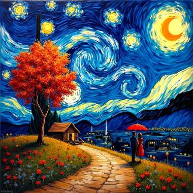 Olympus Diamond Painting "Couple in love on the starry night" - Ψηφιδωτό Μωσαικό "Ερωτευμένοι στην έναστρη νύχτα" 50Χ40
