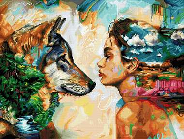 Olympus Diamond Painting "Wolf and woman" - Ψηφιδωτό Μωσαικό "Λύκος κι γυναίκα" 50Χ40