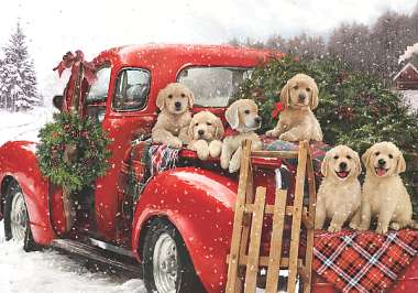 Olympus Diamond Painting "Happy puppies in snow" - Ψηφιδωτό Μωσαικό "Κουταβάκια σε χιονισμένο τοπίο" 40Χ30