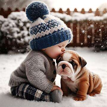 Olympus Diamond Painting "Kid kissing a dog" - Ψηφιδωτό Μωσαικό "Αγοράκι φιλάει ένα σκυλάκι" 40Χ30