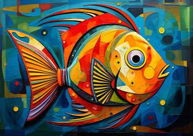 Olympus Diamond Painting "Colorful Fish in abstract geometric style" - Ψηφιδωτό Μωσαικό "Χρωματιστό ψάρι σε αφηρημένο γεωμετρικό στυλ " 40Χ30